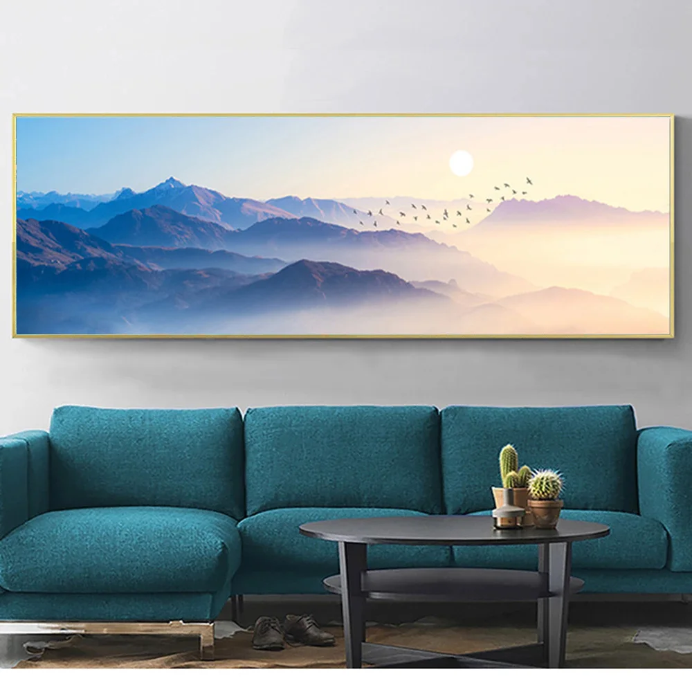 Landscape Paintings Blue Mountain and Birds Pictures Wall Decor Canvas Art Prints and Posters for Living Room Home Decor Cuadros