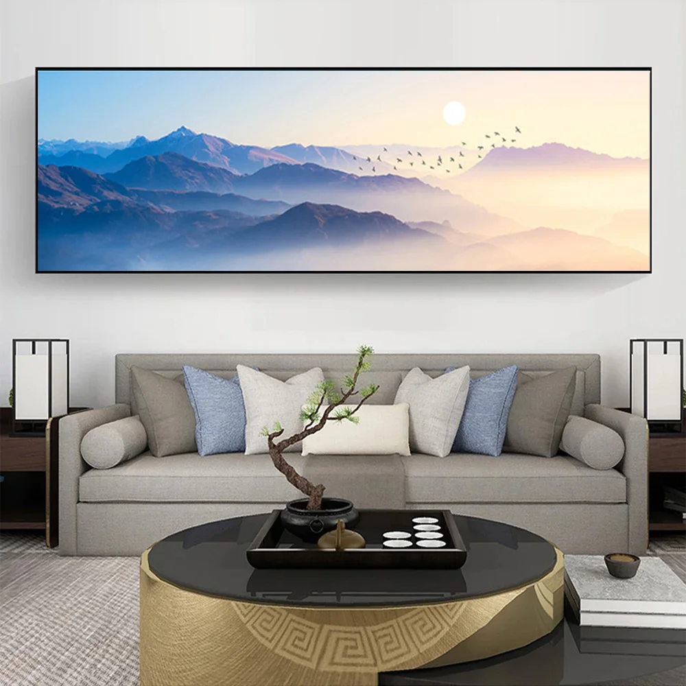 Landscape Paintings Blue Mountain and Birds Pictures Wall Decor Canvas Art Prints and Posters for Living Room Home Decor Cuadros