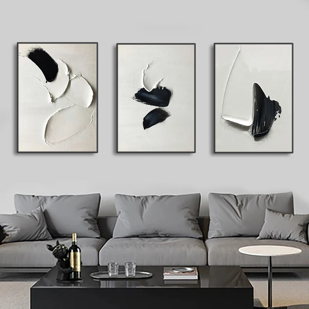 Black And White Minimalist Art Canvas Prints 3D Textured Abstract Wall Art Painting Nordic Decor Poster Picture For Living Room