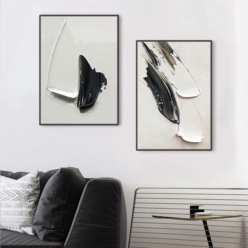Black And White Minimalist Art Canvas Prints 3D Textured Abstract Wall Art Painting Nordic Decor Poster Picture For Living Room