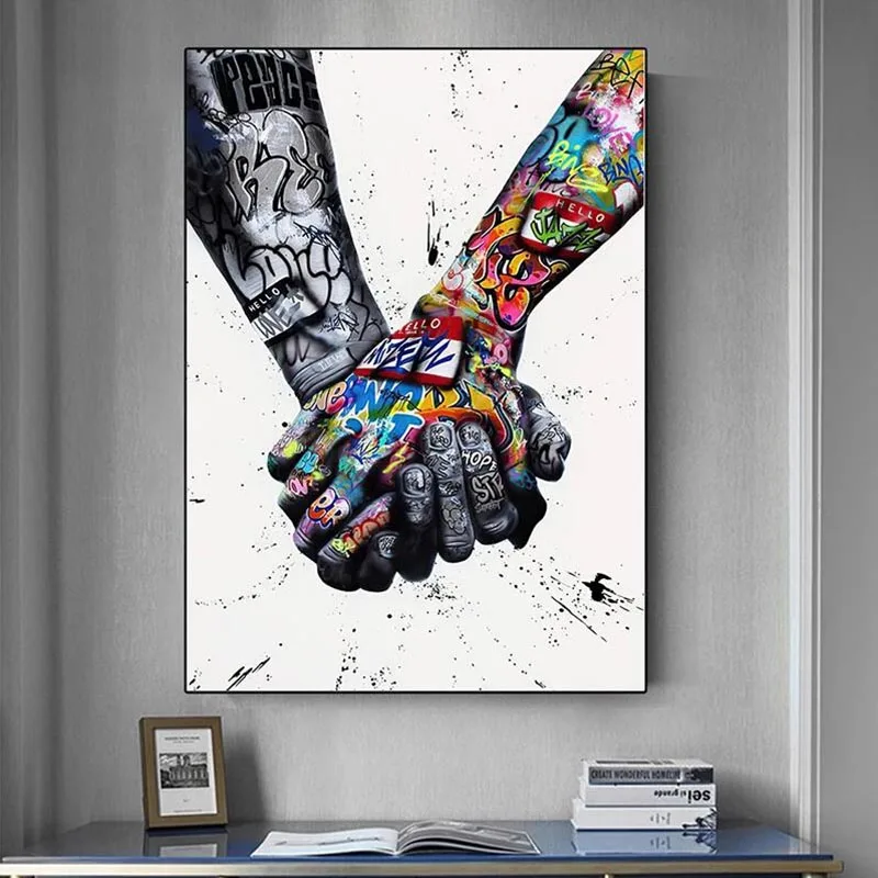 Banksy Graffiti Art David Hand in Hand Posters Prints Abstract Pop Art Canvas Painting Wall Pictures for Living Room Home Decor