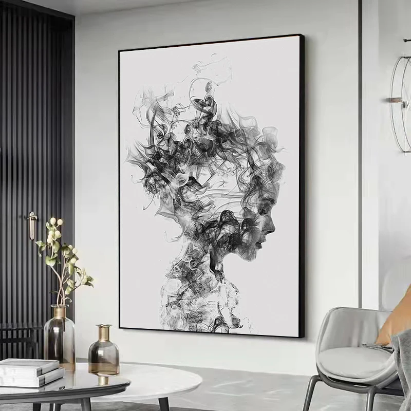 Black White Abstract Feather Poster Printing Canvas Painting Modern Nordic Wall Art Pictures for Living Room Home Decoration