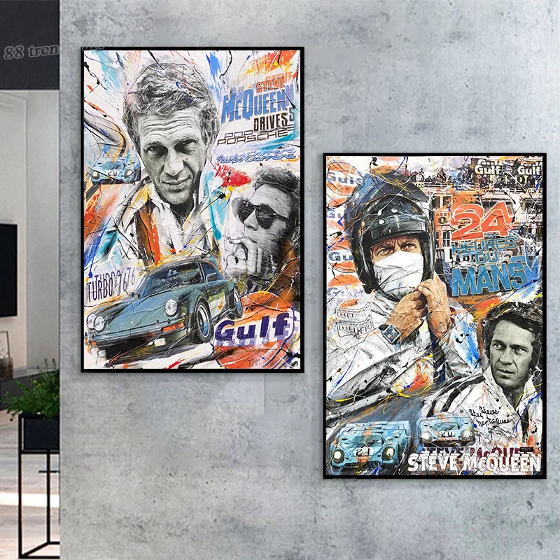 Steve Mc Queen 24 Hours of Le Mans Pop Art Canvas Painting Movie Abstract Art Pictures Wall Décor