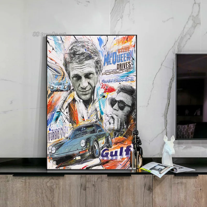 Steve Mc Queen 24 Hours of Le Mans Pop Art Canvas Painting Movie Abstract Art Pictures Wall Décor