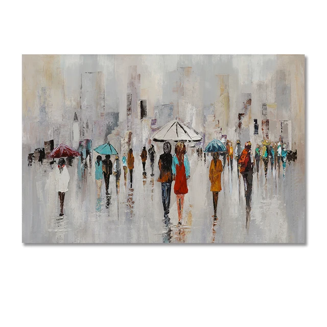People with Umbrellas Modern Abstract Art Canvas Print Wall Art Picture Canvas Painting for Living Room Home Decor