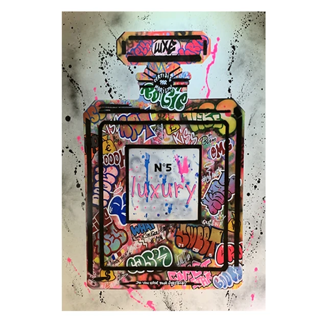 Modern Perfume Bottle Graffiti Canvas Painting Fashion Wall Art Poster and Prints Luxury Artwork Pictures for Room Decor Cuadros