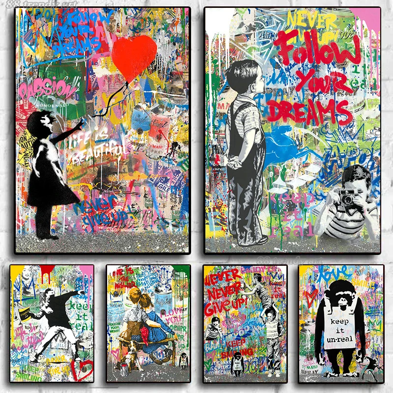 Large Size Banksy Art Canvas Posters and Prints Funny Graffiti Street Art Wall Pictures for Modern Home Room Decoration Painting