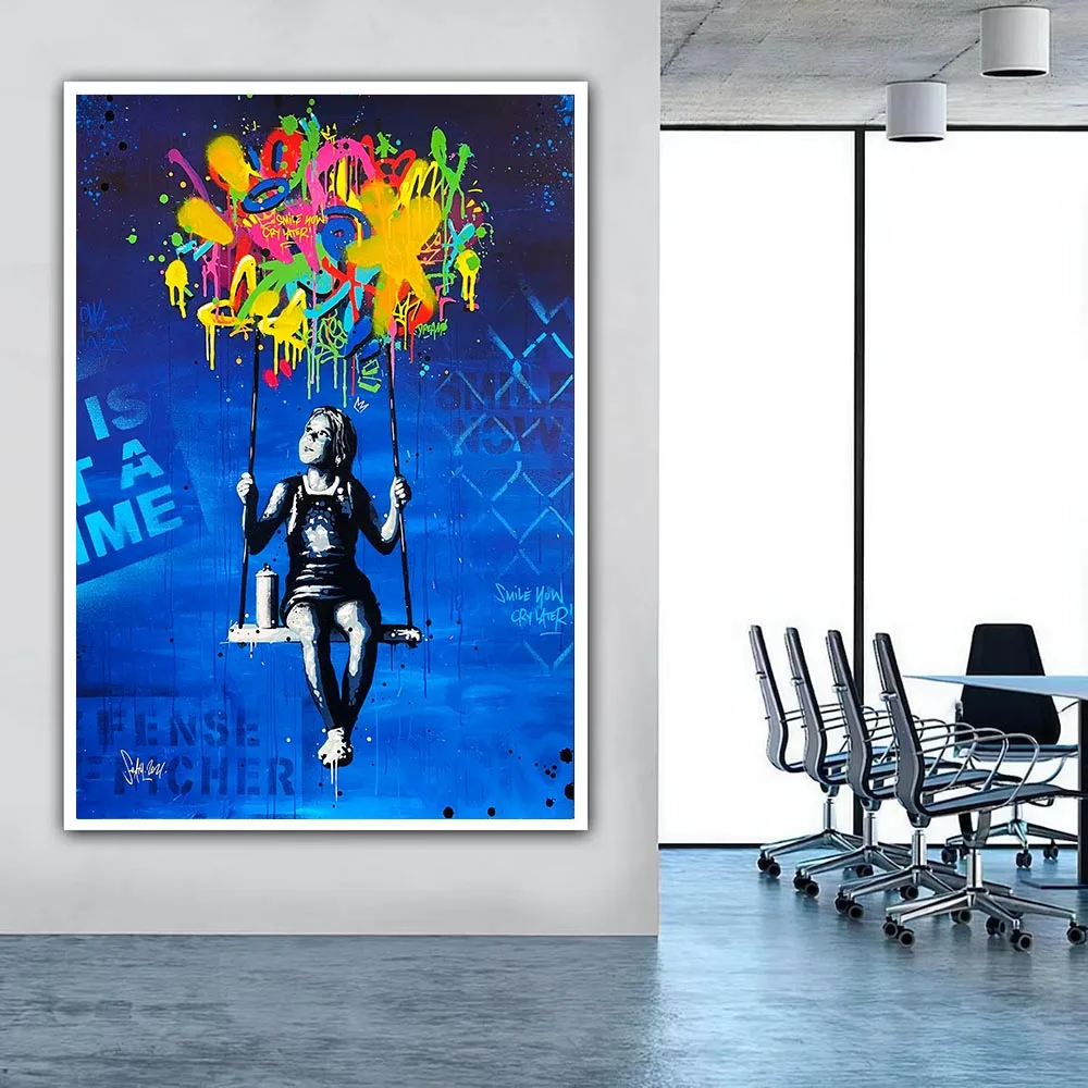 Banksy Graffiti Art Far Away Canvas Painting Pop Street Poster and Prints Wall Art Boy Dreaming Painting Home Decor Cuadro Mural