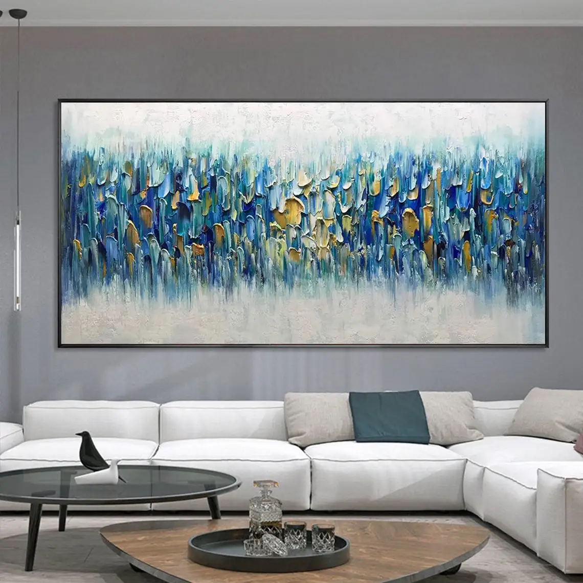 Abstract Oil Painting Handmade on Canvas Textured Boho Wall Art Golden Acrylic Painting Modern Living Room Home Decor