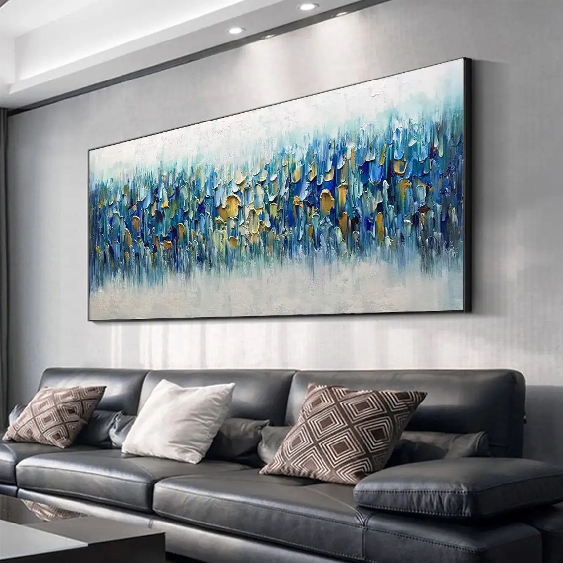 Abstract Oil Painting Handmade on Canvas Textured Boho Wall Art Golden Acrylic Painting Modern Living Room Home Decor