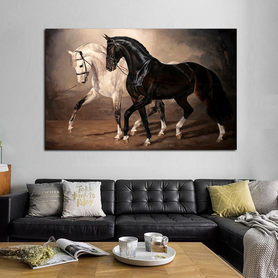 Modern Horses White and Black Posters Canvas Painting Wall Art Print Pictures Bedroom Living Room Aisle Interior Home Decoration