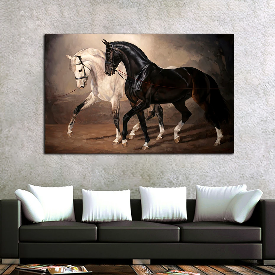 Modern Horses White and Black Posters Canvas Painting Wall Art Print Pictures Bedroom Living Room Aisle Interior Home Decoration