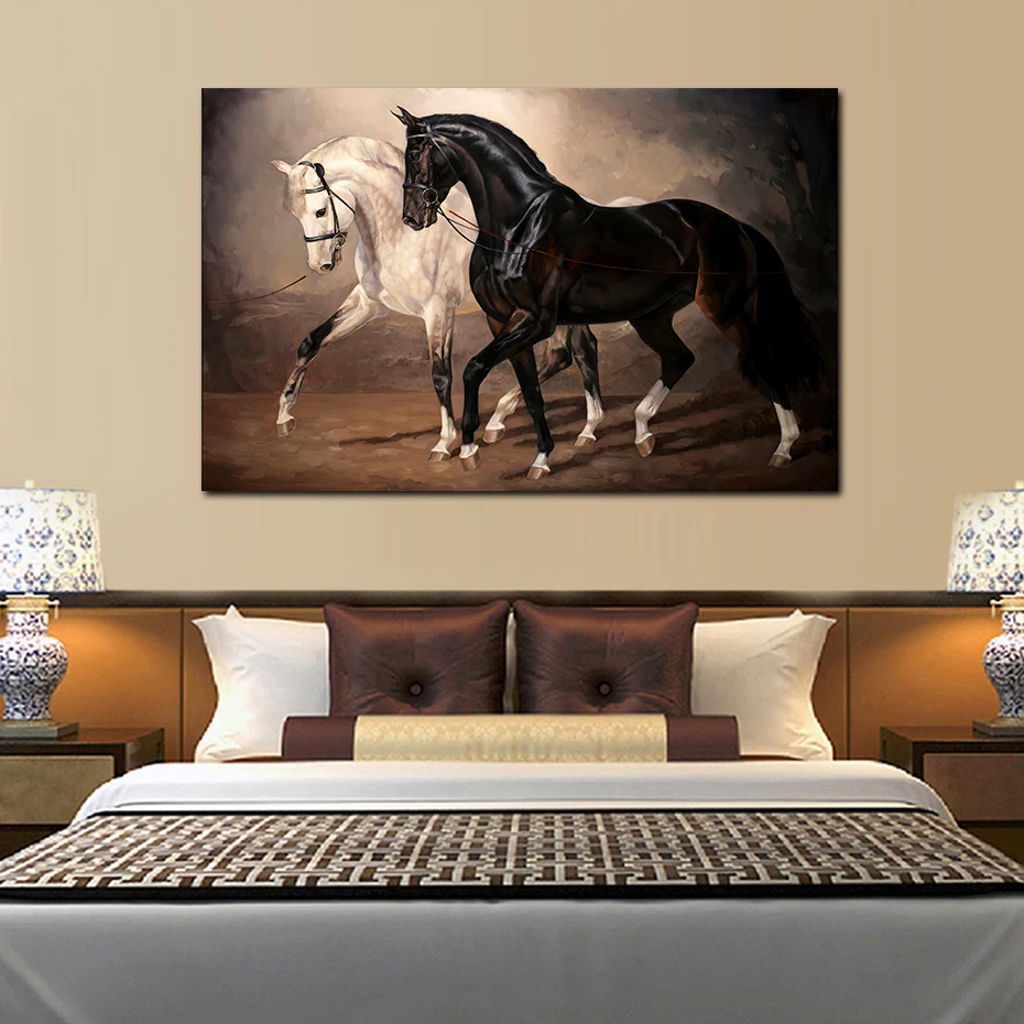Modern Horses White and Black Posters Canvas Painting Wall Art Print Pictures Bedroom Living Room Aisle Interior Home Decoration