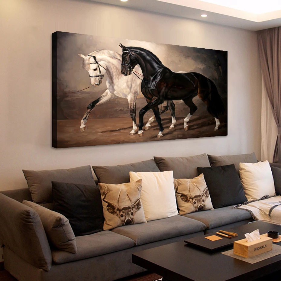 Modern Horses White and Black Posters Canvas Painting Wall Art Print Pictures Bedroom Living Room Aisle Interior Home Decoration