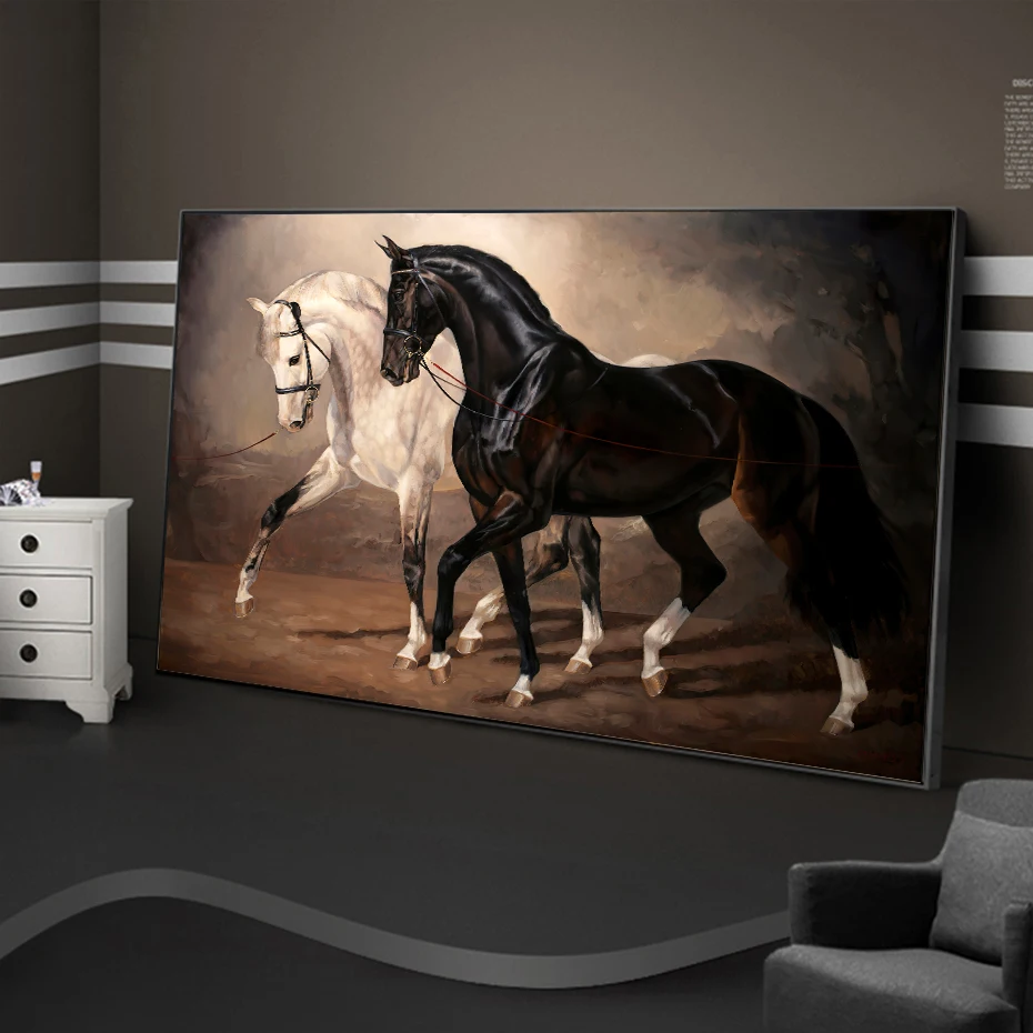 Modern Horses White and Black Posters Canvas Painting Wall Art Print Pictures Bedroom Living Room Aisle Interior Home Decoration