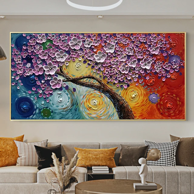 Abstract Oil Painting Print on Canvas Painting White Flower Posters Wall Art for Living Room Decor