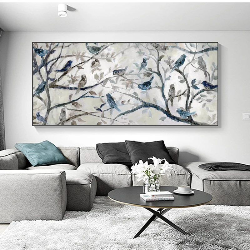 Abstract Bird on Branches Wood Landscape Canvas Painting Modern Prints and Posters Wall Art Pictures for Living Room Home Decor