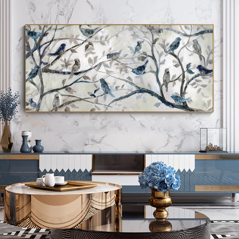 Abstract Bird on Branches Wood Landscape Canvas Painting Modern Prints and Posters Wall Art Pictures for Living Room Home Decor