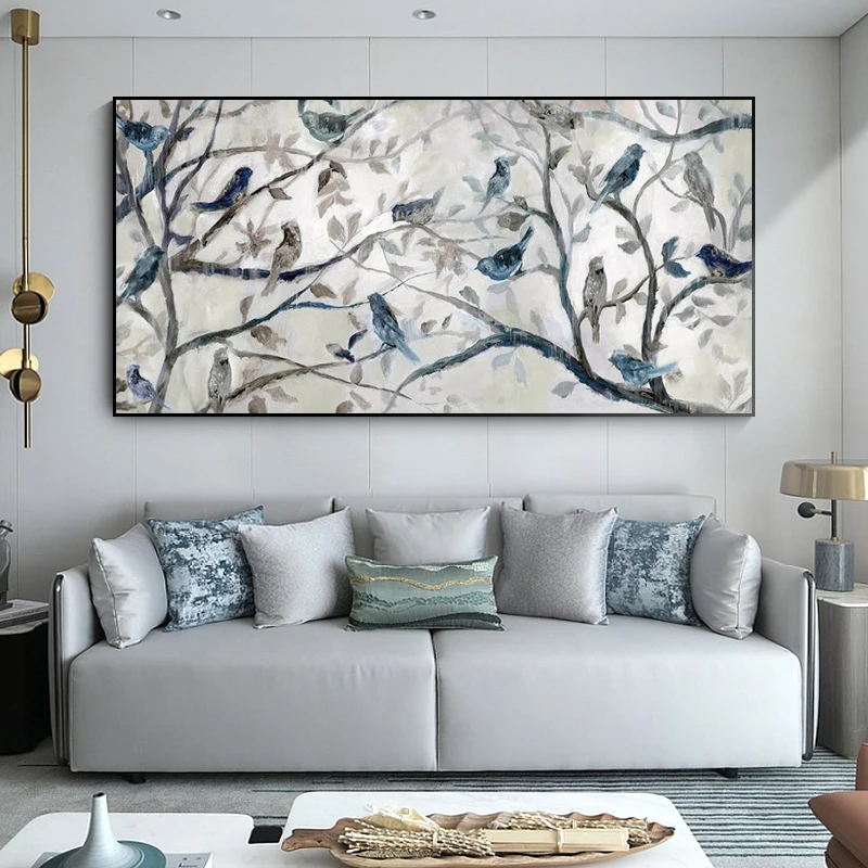 Abstract Bird on Branches Wood Landscape Canvas Painting Modern Prints and Posters Wall Art Pictures for Living Room Home Decor