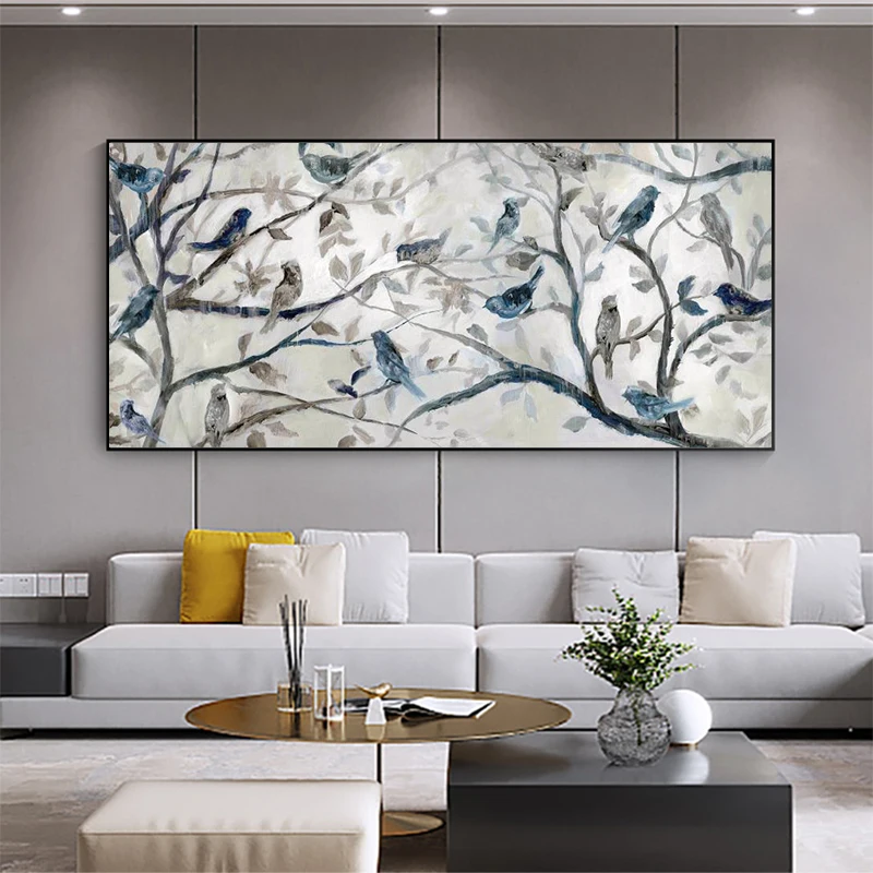 Abstract Bird on Branches Wood Landscape Canvas Painting Modern Prints and Posters Wall Art Pictures for Living Room Home Decor