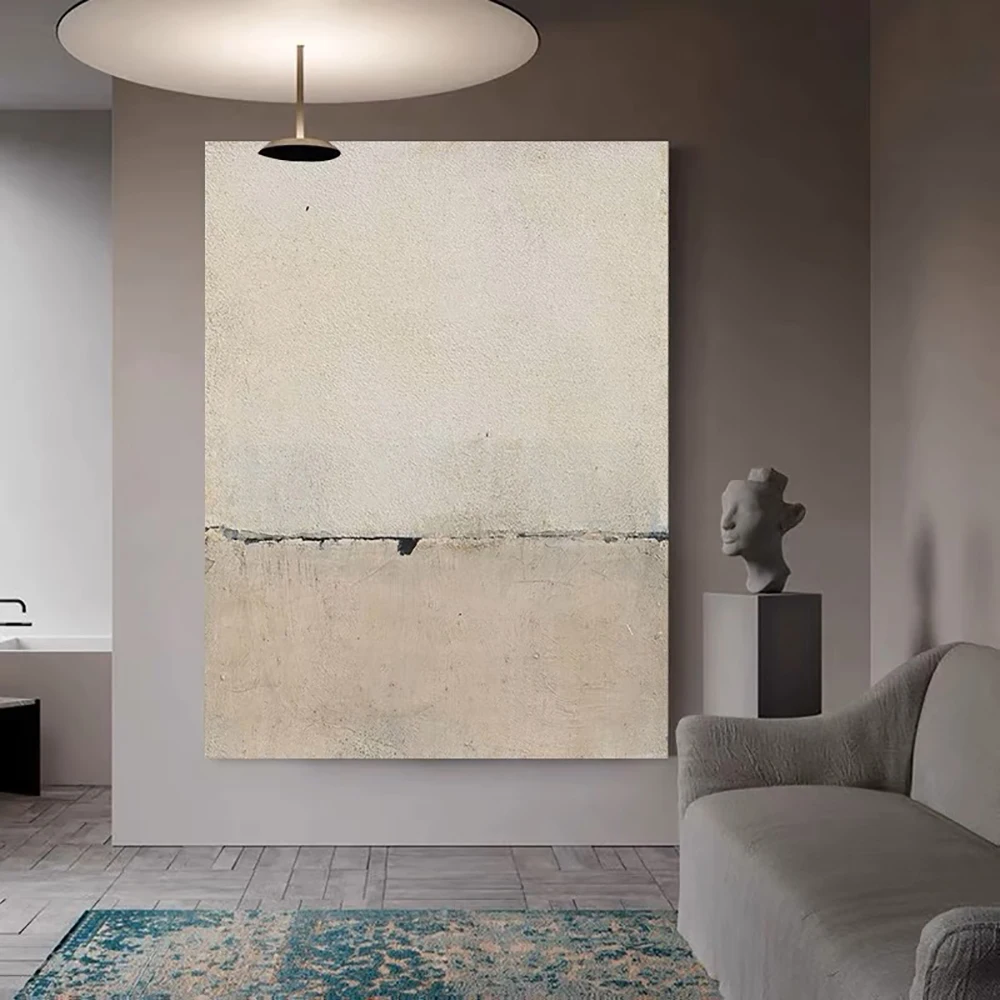 Modern Abstract Beige Painting On Canvas Hand Painted Thick Texture Painting Abstract Minimalist Wall Art Decoration Living Room