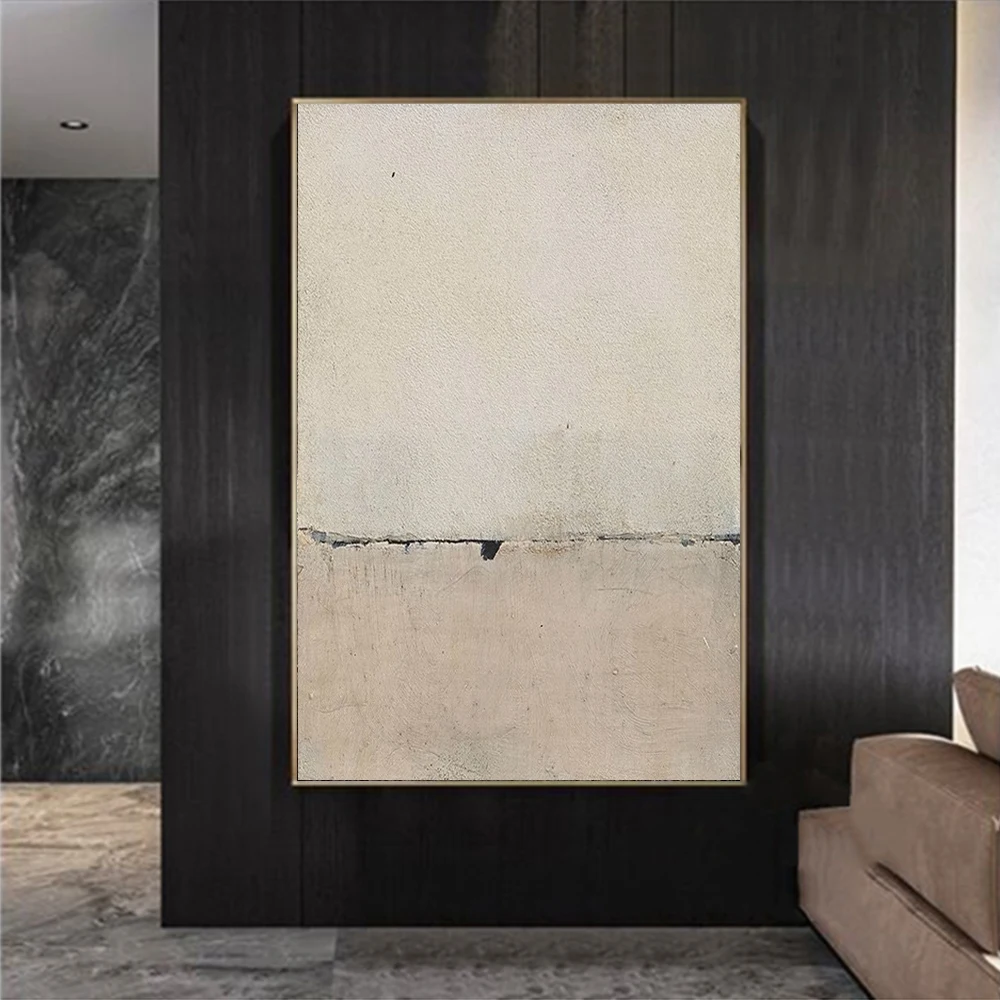 Modern Abstract Beige Painting On Canvas Hand Painted Thick Texture Painting Abstract Minimalist Wall Art Decoration Living Room