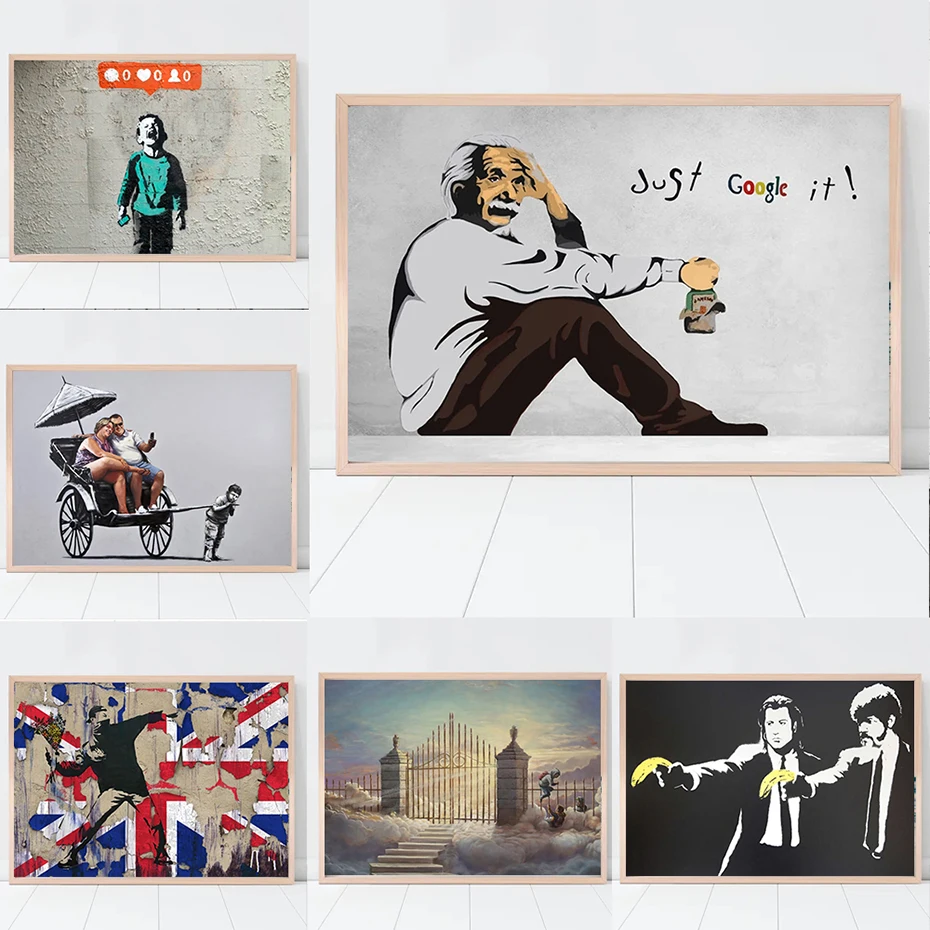 Graffiti Banksy Wall Art Vintage Posters Canvas Painting by MEMENTO READY to Hang Prints for Living Room Pictures