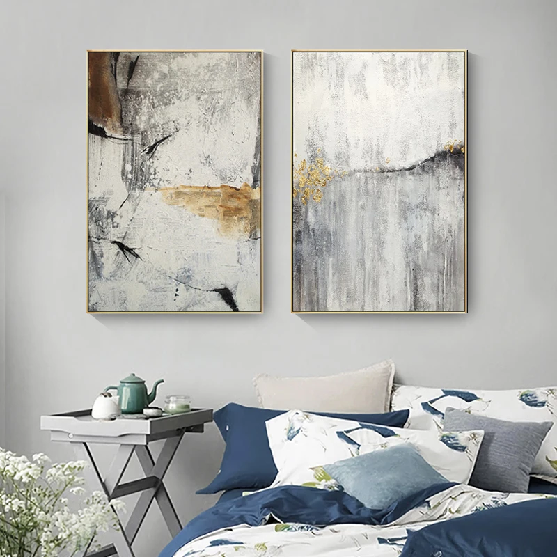 Abstract Gray White Golden Canvas Posters and Prints Cuadros Nordic Style Wall Art Paintings Pictures for Living Room Home Decor
