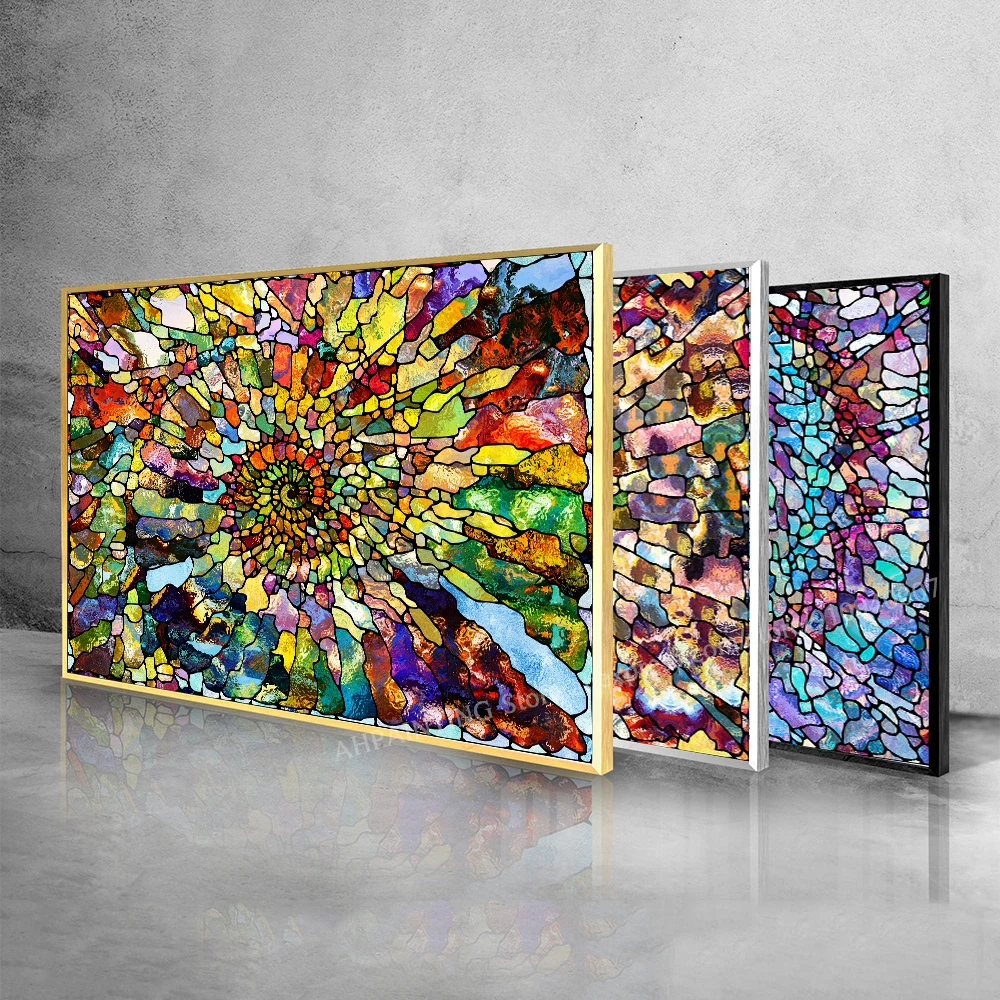 Stained Glass Style Wall Art Poster Large Abstract Art Canvas Painting Modern Aesthetic Room Décor Prints Picture