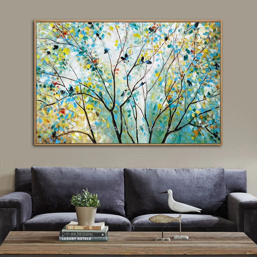 Wall Picture for Living Room Oil Paintings on Canvas Hand-Painted Thick Branches of Tree Leaves Hotel Décor Art No Frame