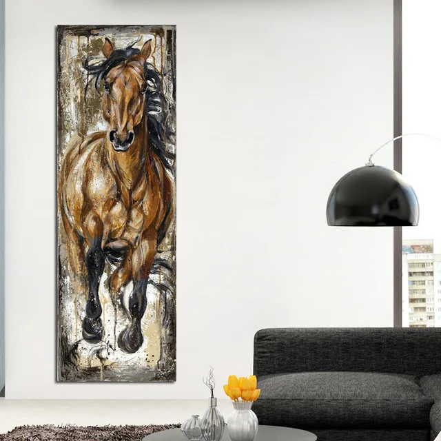 Horse Oil Paintings on Canvas Wall Art Posters and Prints Large Size Animals Cuadros Pictures for Living Room Decor 4 Panels