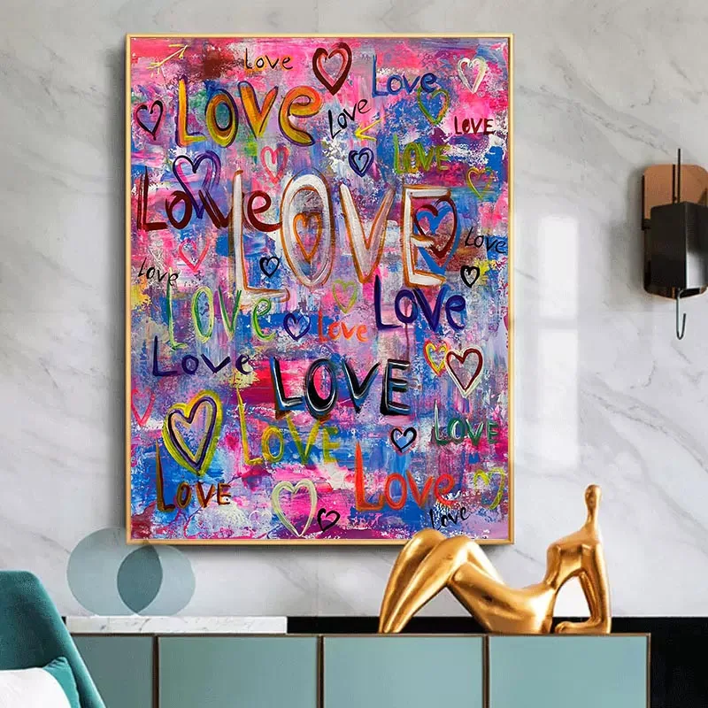 Graffiti Art Colorful Love Hearts Canvas Painting Wall Picture Poster For Living Room Home Decoration Cuadros