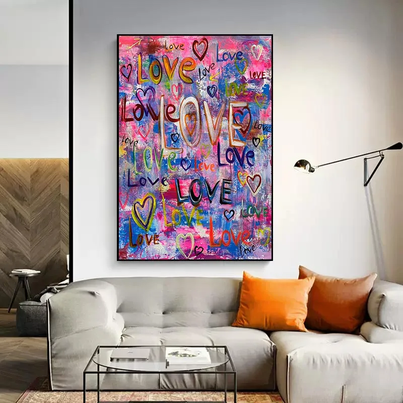 Graffiti Art Colorful Love Hearts Canvas Painting Wall Picture Poster For Living Room Home Decoration Cuadros