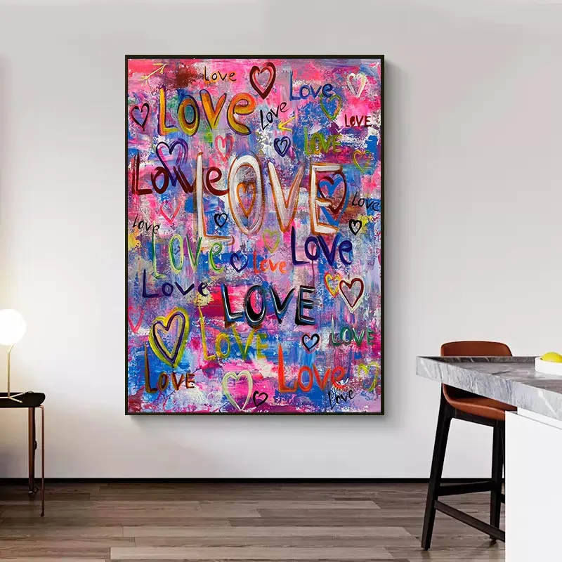 Graffiti Art Colorful Love Hearts Canvas Painting Wall Picture Poster For Living Room Home Decoration Cuadros