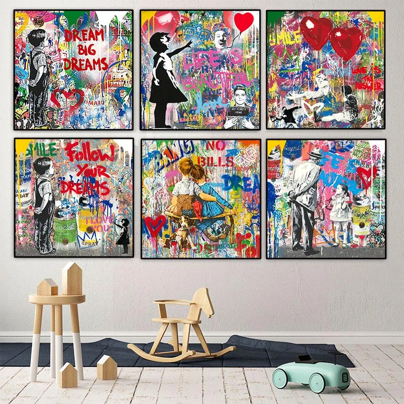 Big Dreams Graffiti Canvas Painting Love Heart Poster And Prints Picture Modern Wall Art For Home Room Décor