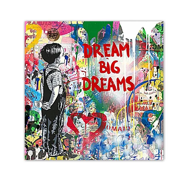Big Dreams Graffiti Canvas Painting Love Heart Poster And Prints Picture Modern Wall Art For Home Room Décor