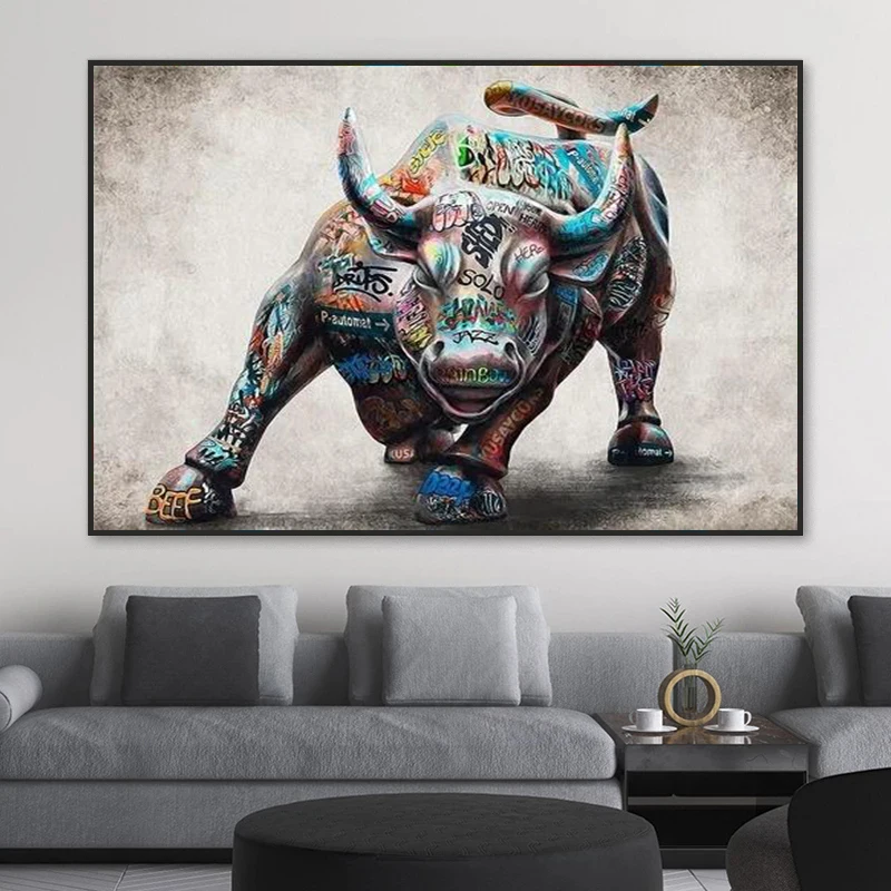 Large Bull Wall Street Canvas Wall Art Abstract Wildlife Inspirational Pictures Suitable for Home Office Wall Decoration