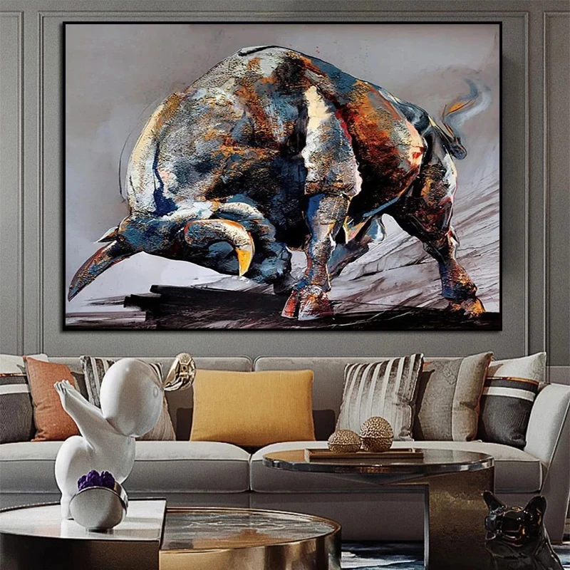 Large Bull Wall Street Canvas Wall Art Abstract Wildlife Inspirational Pictures Suitable for Home Office Wall Decoration