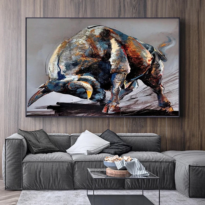 Large Bull Wall Street Canvas Wall Art Abstract Wildlife Inspirational Pictures Suitable for Home Office Wall Decoration