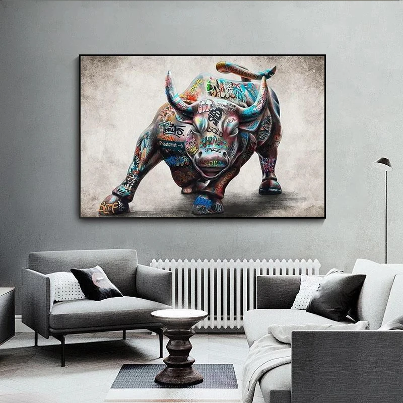 Large Bull Wall Street Canvas Wall Art Abstract Wildlife Inspirational Pictures Suitable for Home Office Wall Decoration