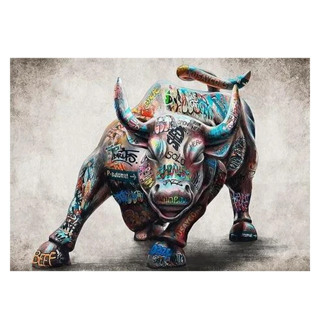 Large Bull Wall Street Canvas Wall Art Abstract Wildlife Inspirational Pictures Suitable for Home Office Wall Decoration