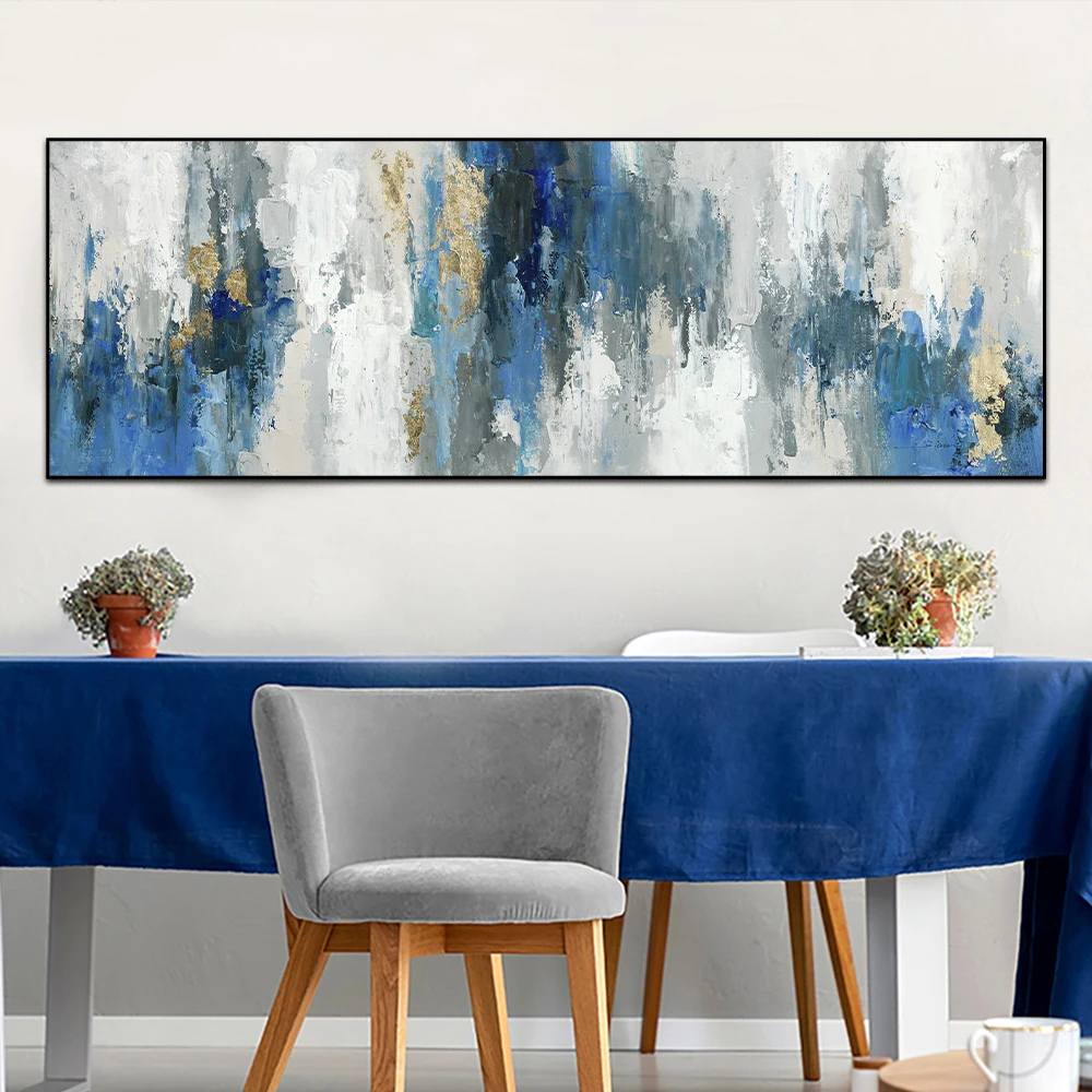 Modern Abstract oil Paintings Print on Canvas Nordic Blue Wall Art Pictures Canvas Posters for Living Room Home Wall Decoration