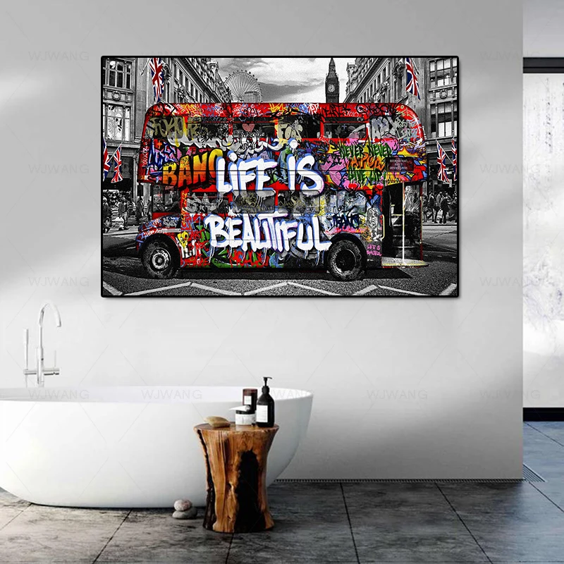 Wall Art Canvas Painting London Urban Graffiti Street Art Pop Poster and Prints Home Décor