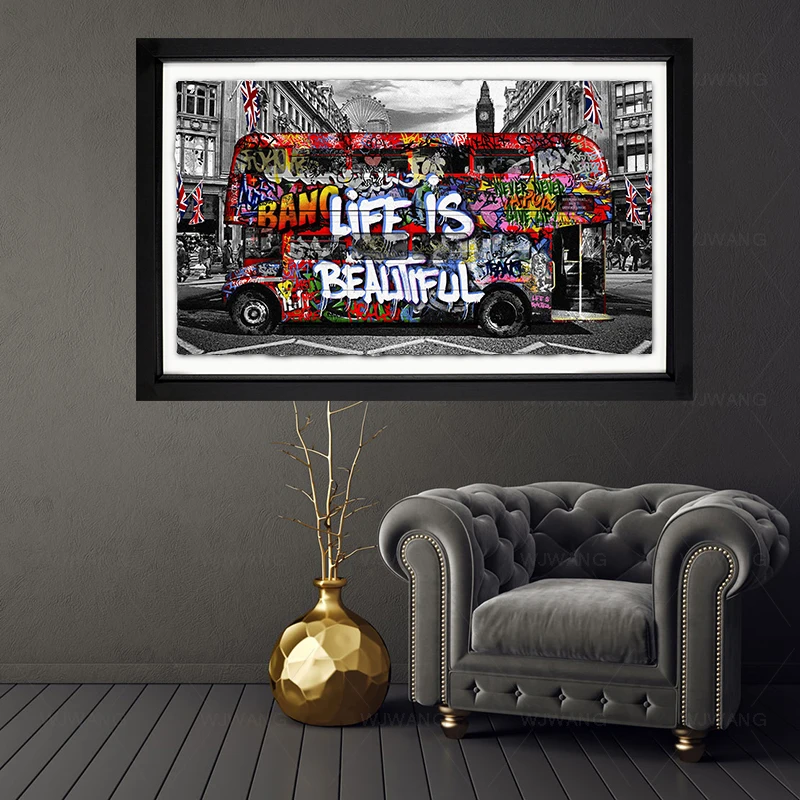 Wall Art Canvas Painting London Urban Graffiti Street Art Pop Poster and Prints Home Décor
