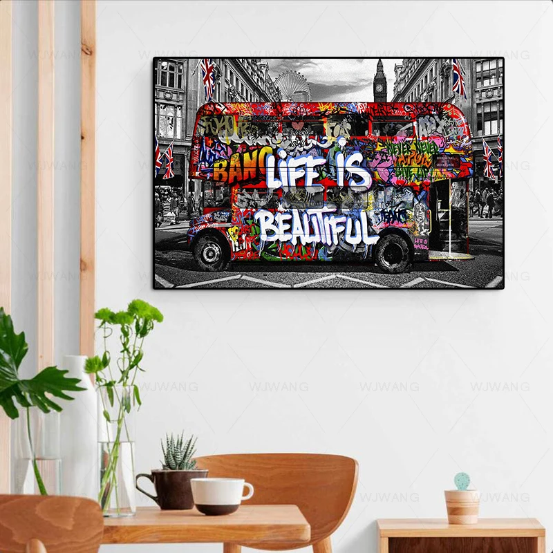 Wall Art Canvas Painting London Urban Graffiti Street Art Pop Poster and Prints Home Décor