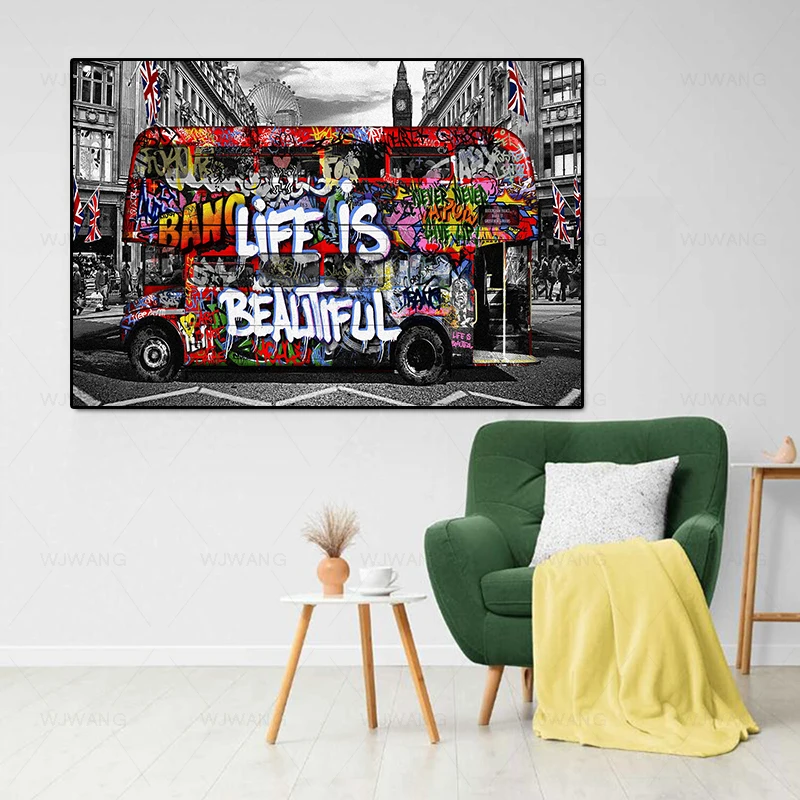 Wall Art Canvas Painting London Urban Graffiti Street Art Pop Poster and Prints Home Décor