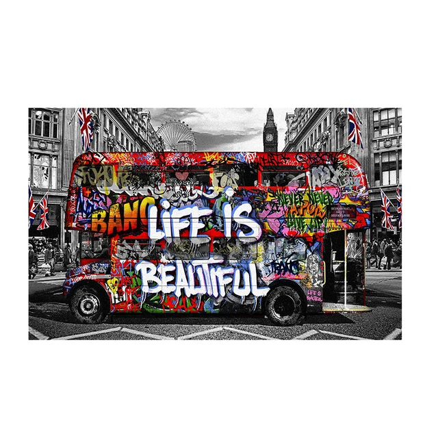 Wall Art Canvas Painting London Urban Graffiti Street Art Pop Poster and Prints Home Décor