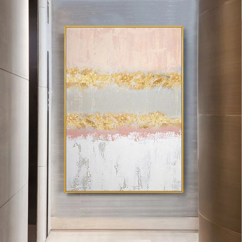 Hand Painted Oil Painting Vertical Abstract Gold Hanging Painting Modern Large Background Wall Art Decorative Painting