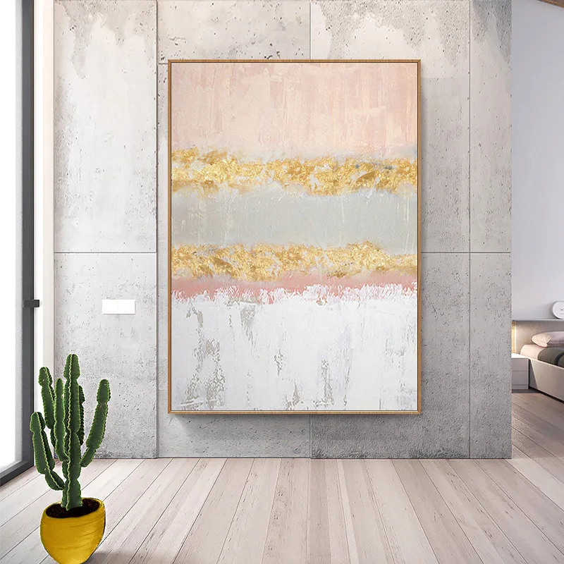 Hand Painted Oil Painting Vertical Abstract Gold Hanging Painting Modern Large Background Wall Art Decorative Painting