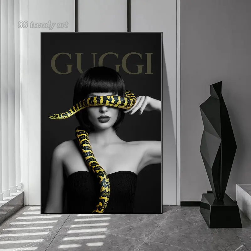 Luxury Snake and Girl Fashion Art Poster Prints HD Canvas Painting Trend Character Wall Art Picture Home Living Room Decoration